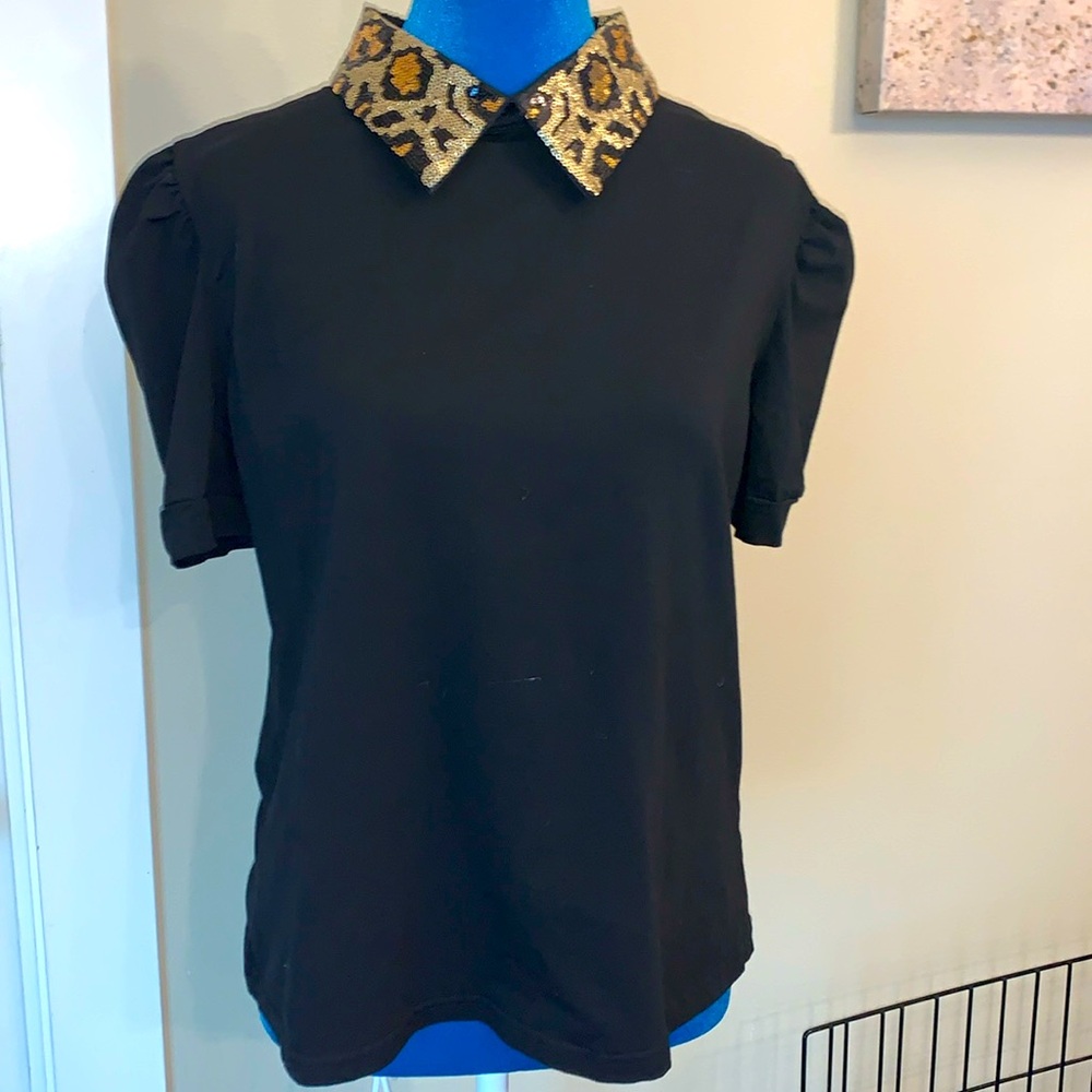 Black sequins collar shirt